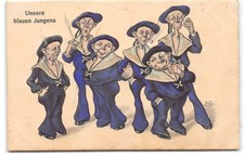 Comic-German Navy Sailors-Military-Unsere blauen Jungens-Artist-Antique Postcard