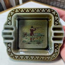 Vintage Irish Porcelain Ashtray Wade Co Armagh Blue Hunting Scene Dog Ireland