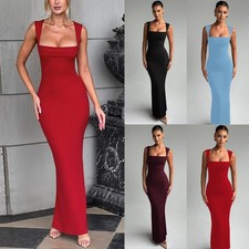 Sexy Womens Square Neck Maxi Dress Party Christmas Holiday Long Stretchy Dresses