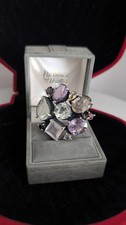 Extra Large Sterling Silver Cluster Cocktail Ring Multi Gemstones Size T