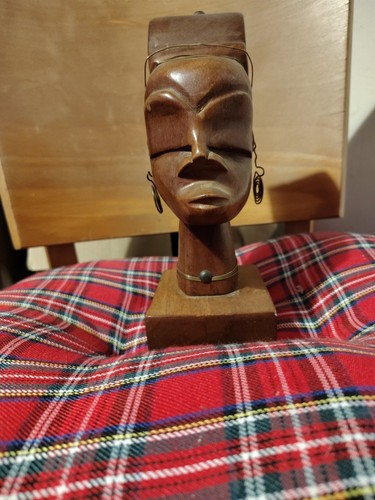 Wooden african carved head - carved,