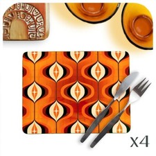 70s Style Placemats X4, Mid Century Orange Retro Table Mats