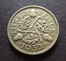 1932 Threepence - King George V - 0.500 Silver - British Coin 