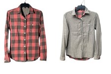 FAHERTY Flannel Shirt Womens Small Button Up Reversible Distressed Plaid #G5-6