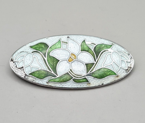 White daffodil oval pin - oval, brooch