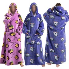 Adult Extra Long Oversized Hoodie Blanket Sherpa Fleece Comfy Hooded Sweatshirt