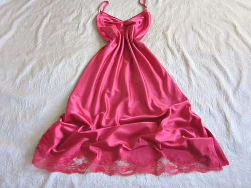 Red satin full slip nightdress - red,