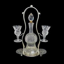 Victorian Edinburgh crystal 'Thistle' silver plated decanter set, 2 shot glasses
