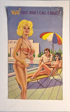Buxom Blonde Postcard 1965 Boobs Pop Out Tiny Bikini Stylised Glamour XERXES