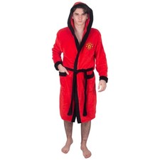 Manchester United Mens Dressing Gown Robe Hooded Fleece OFFICIAL Football Gift