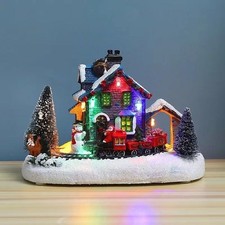 Christmas village scene decorations glowing house trains Christmas ornaments