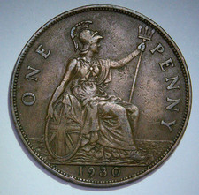 1930 George V ONE PENNY, Bare