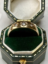 Antique 18ct Gold Square Set Diamond Trilogy Gypsy Ring - Size O