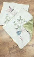 M&S Vintage Cushion Covers Green Velvet / Oatmeal Floral 19" X 19"