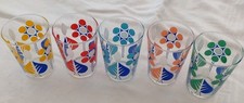 Vintage Set Five 1970's Cordial Lemonade Shot Glasses Cocktail Cabinet Collector