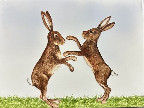 Boxing hares tile picture - boxing,
