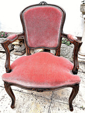 LOUIS XV STYLE CARVED WALNUT FRAMED OPEN ARMCHAIR-Great Cond -Free Dlvy