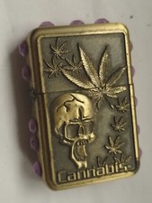 Vintage Retro cigarette lighter Metal Flip Cannabis Design untested EARTH Set 