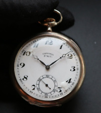 Antique Chrono Pocket Watch Mechanical Swiss P.W.C Silver 800 Rare Old 20th