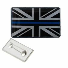 POLICE THIN BLUE LINE BLACK UNION JACK HEART METAL PIN BADGE 33mm X 20mm
