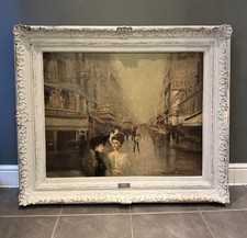 Large C20th French Oil Painting ‘1920’s Paris Street Scene’ Alfredo De Gregorio