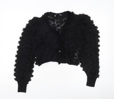 Zara Women Black Sheer Cropped Blouse Puff Long Sleeve Size S