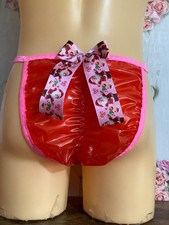 Pvc red glass clear  tanga knickers big Santa bow rear