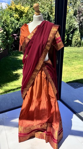 Women maroon orange silk - &,