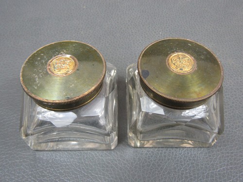 Pair antique glass brass - antique,