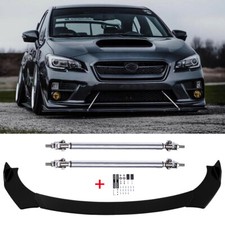 For Subaru Impreza WRX STI Front Bumper Lip Splitter Spoiler + Chrome Strut Rods