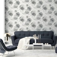 Grey Glitter Floral Wallpaper Butterflies Bees White Vinyl Arthouse Feature Wall