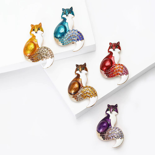 Women rhinestone fox brooch - rhinestone,