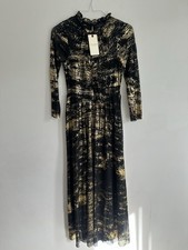 TED BAKER DRESS 6 NEW BNWT GOLD BLACK Long Maxi Long Sleeve BNWT metallic Mesh