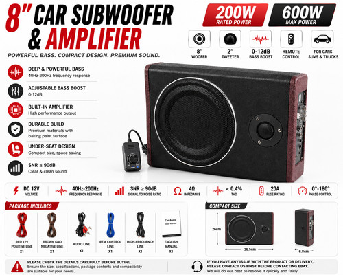 Active subwoofer auto 600w - active,