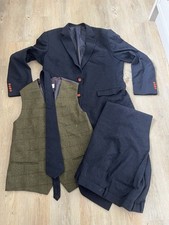 EMPIRE OUTLET MEN’S 3 PIECE + Tie TWEED WOOL SUIT SIZE 46” Navy Blue Green Vgc