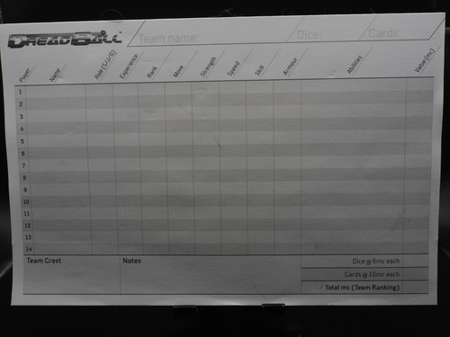 Dreadball team roster - dreadball, sheet