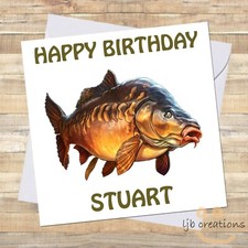 Personalised ' MIRROR CARP ' Birthday Card Fisherman Fishing Friend Dad Grandad