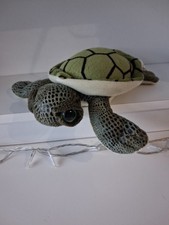 Green Sea Turtle Plush Toy. Approx 8" Long. Used, Played With Condition.