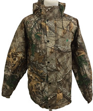 Frogg Toggs Men's Fishing Jacket Size M Brown Camo Collar Hood Zip Used F1