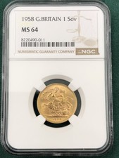 1958 Gold Full Sovereign- NGC - MS64