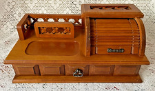 Vintage Men's Wooden Jewellery Valet With Rolltop Compartment, Retro Dresser V