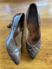 Vintage 1950s Fifties Brown Crocodile Effect Court Shoes, Size 6B