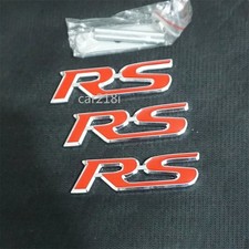 Silver Red Chrome RS Metal Front Grille Emblem + 2x Sticker Badge Decal Sport 3D