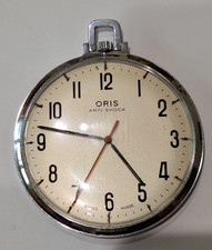 VINTAGE CIRCA 1960 ORIS SWISS SLIM CHROME ANTISHOCK POCKET WATCH. WORKING ORDER