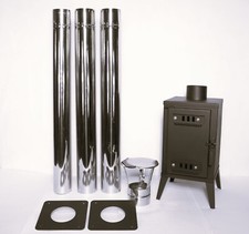 small log burner wood  multifuel stove stainless pipes, man cave shed boat ES