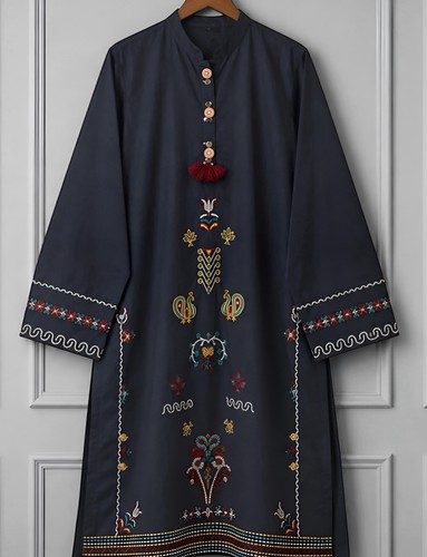 Khaadi navy embroidered kurta - khaadi,