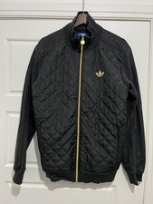 Adidas Black and Gold Quilted Jogging Tracksuit / Track Jacket Pants - Medium
