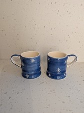 Whittard Of Chelsea Tea Clipper Hand Painted Blue and White Star 2 Espresso Mugs