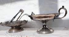 Two Large Silver Plate Basket Fruit Bowl Stemmed Dishes Need Deep Cleaning