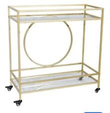 Sauder International Lux Bar Cart, Gold Finish, Art Deco, Glass Mirror Shelfs